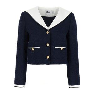 Self-Portrait Navy Boucle Contrast Collar Blazer - NWT